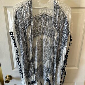 Woven Heart Navy and White Patterned Blouse